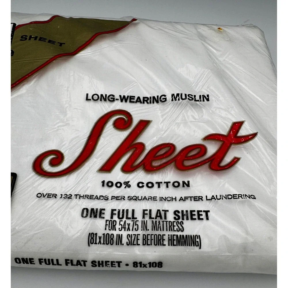 VTG Kmart Muslin Full Flat Sheet 100% Cotton White New Sealed NOS 1970s 81x108